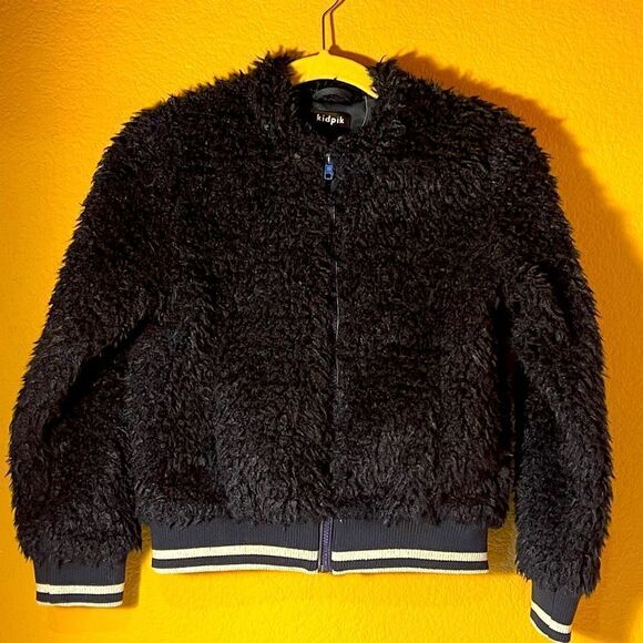 kidpik Other - KIDPIK Fuzzy Bomber Jacket Super Dark Navy Almost Black Girls Size 12 L Zip Up
